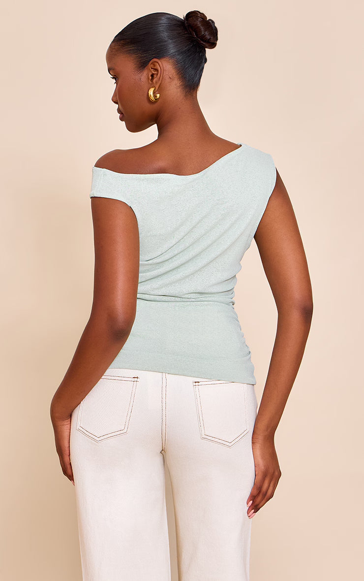 Sage Double Layer Onion Skin Ruched Sleeveless Top