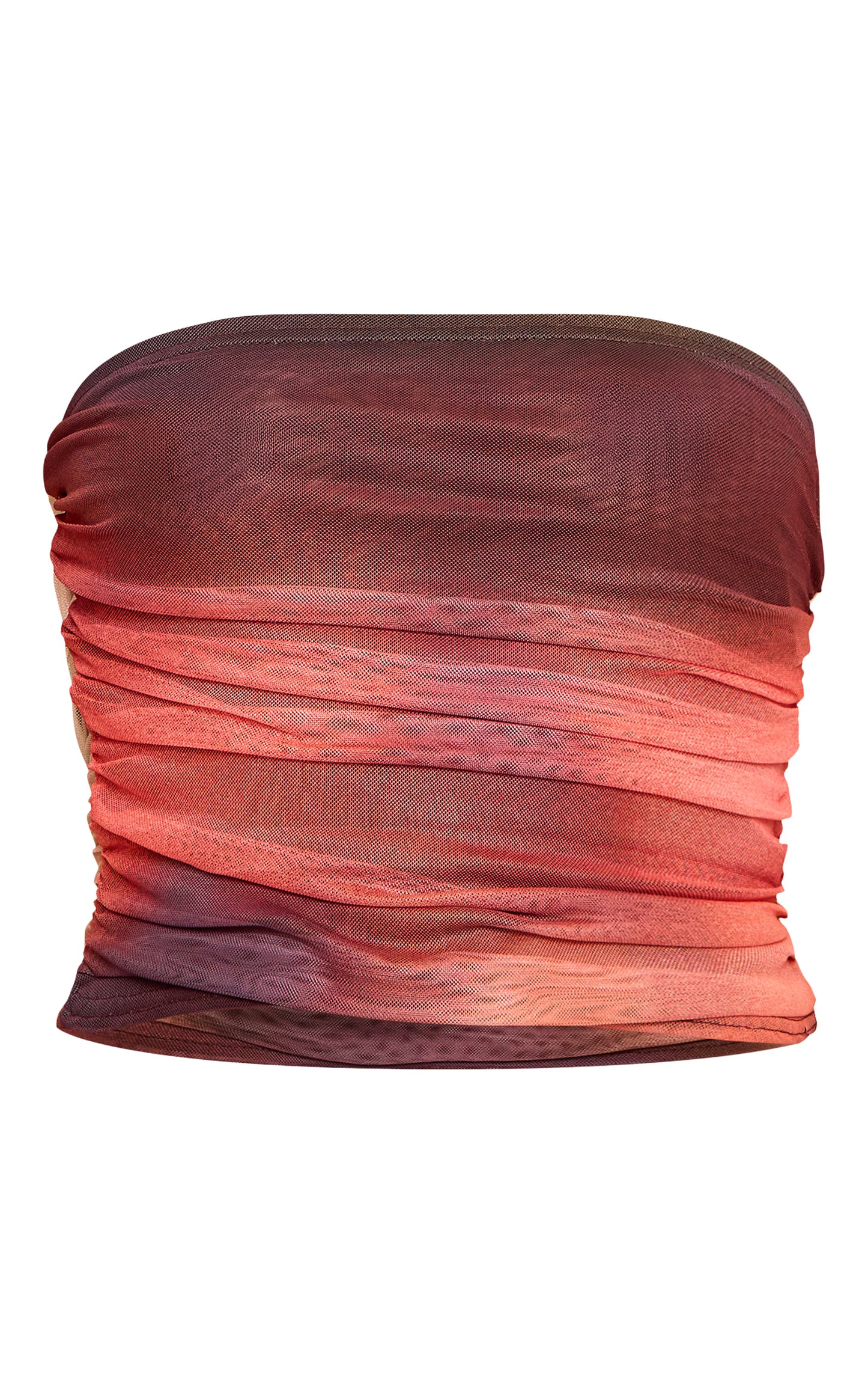 Orange Abstract Print Chiffon Mesh Bandeau Top