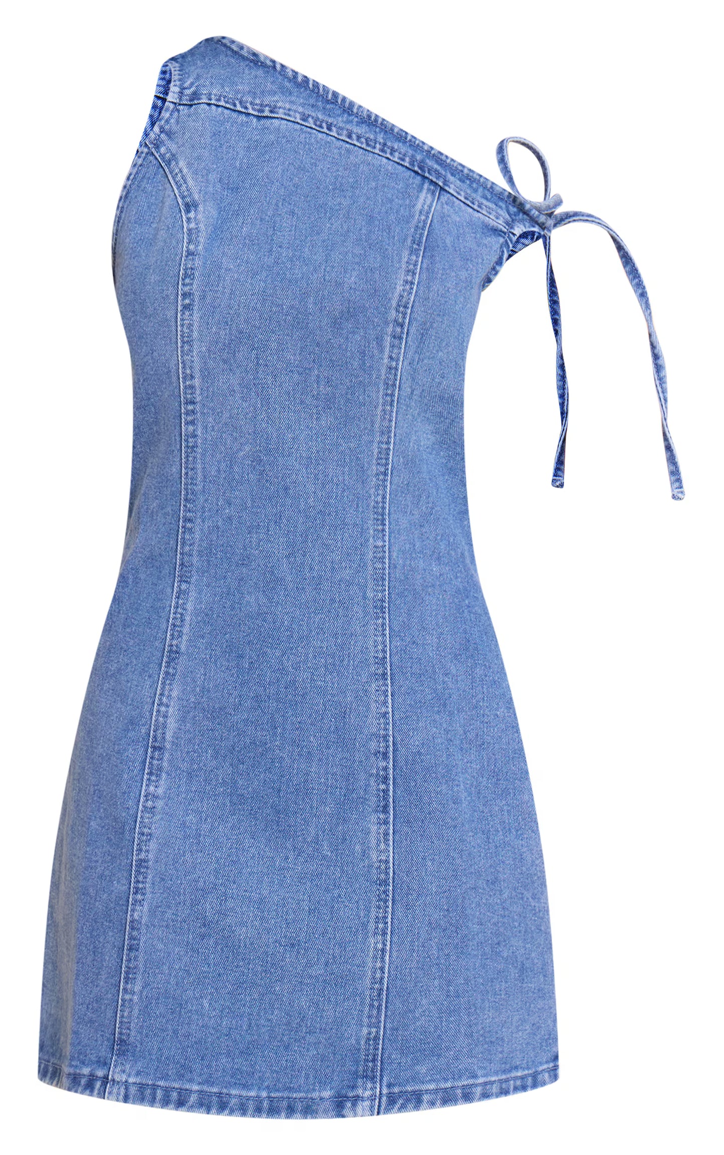 Petite Washed Blue Asymmetric Mini Dress