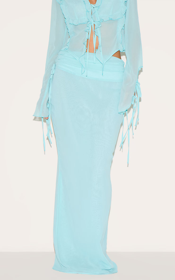 Aqua Ruched Chiffon Maxi Skirt