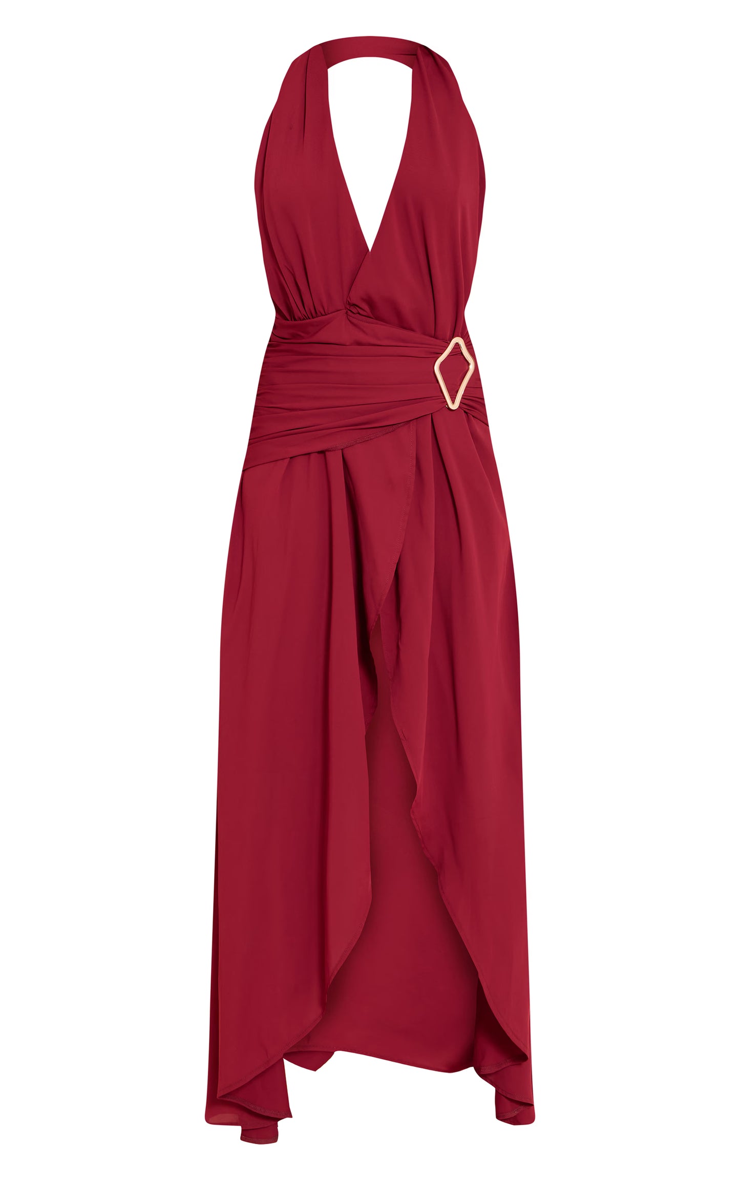 Wine Chiffon Plunge Trim Detail Maxi Dress