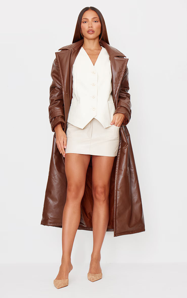 Cream Faux Leather Oversized Vest