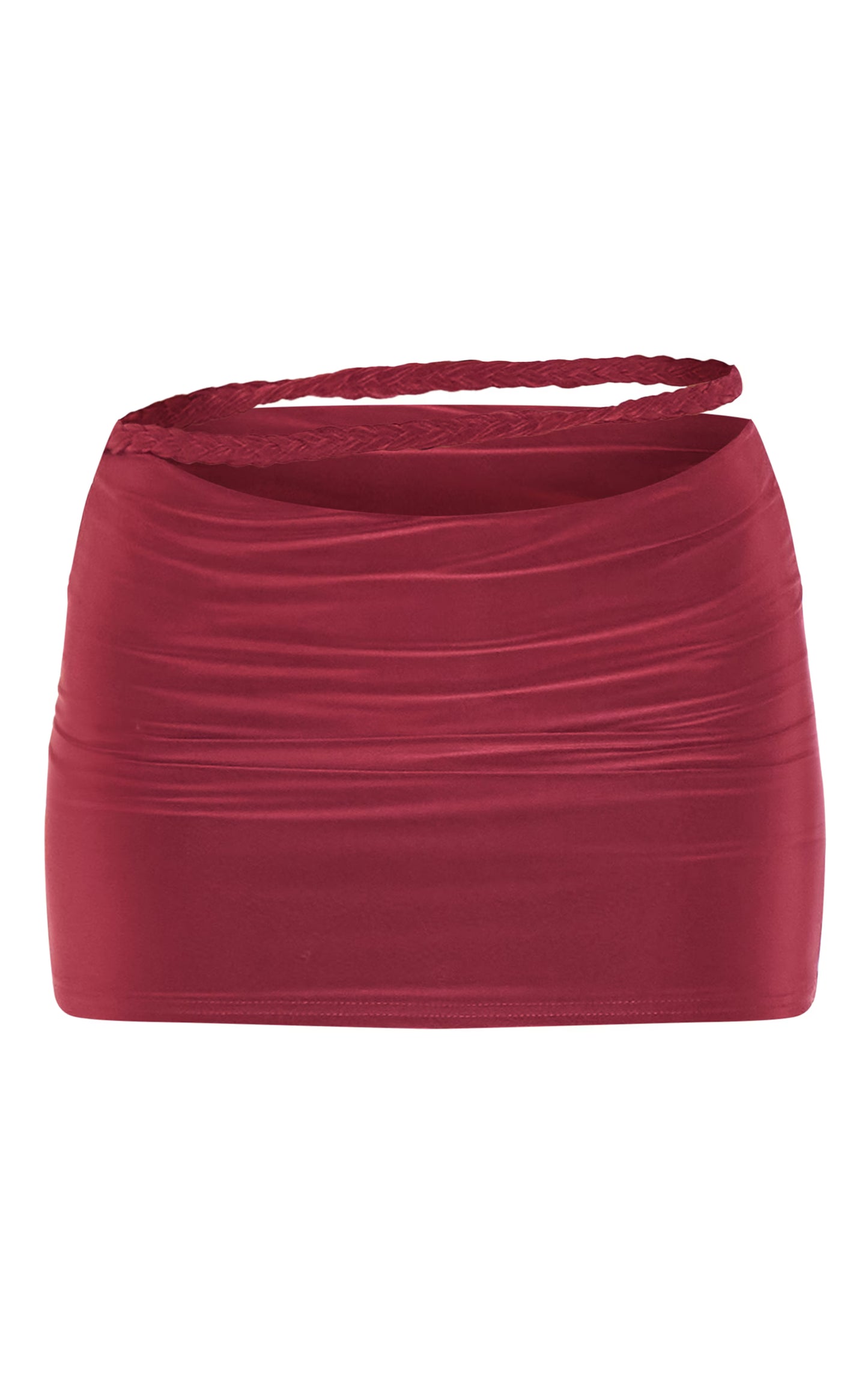 Burgundy Slinky Braided Front Micro Mini Skirt