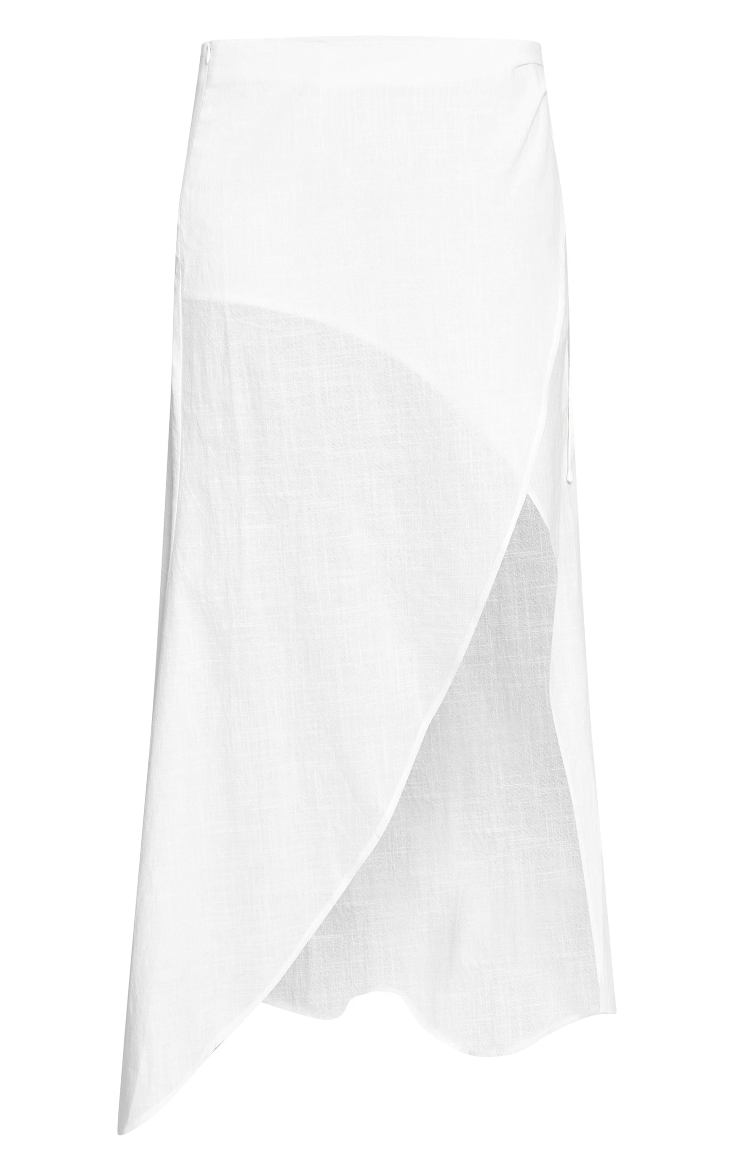 White Linen Look Split Tie Midi Skirt
