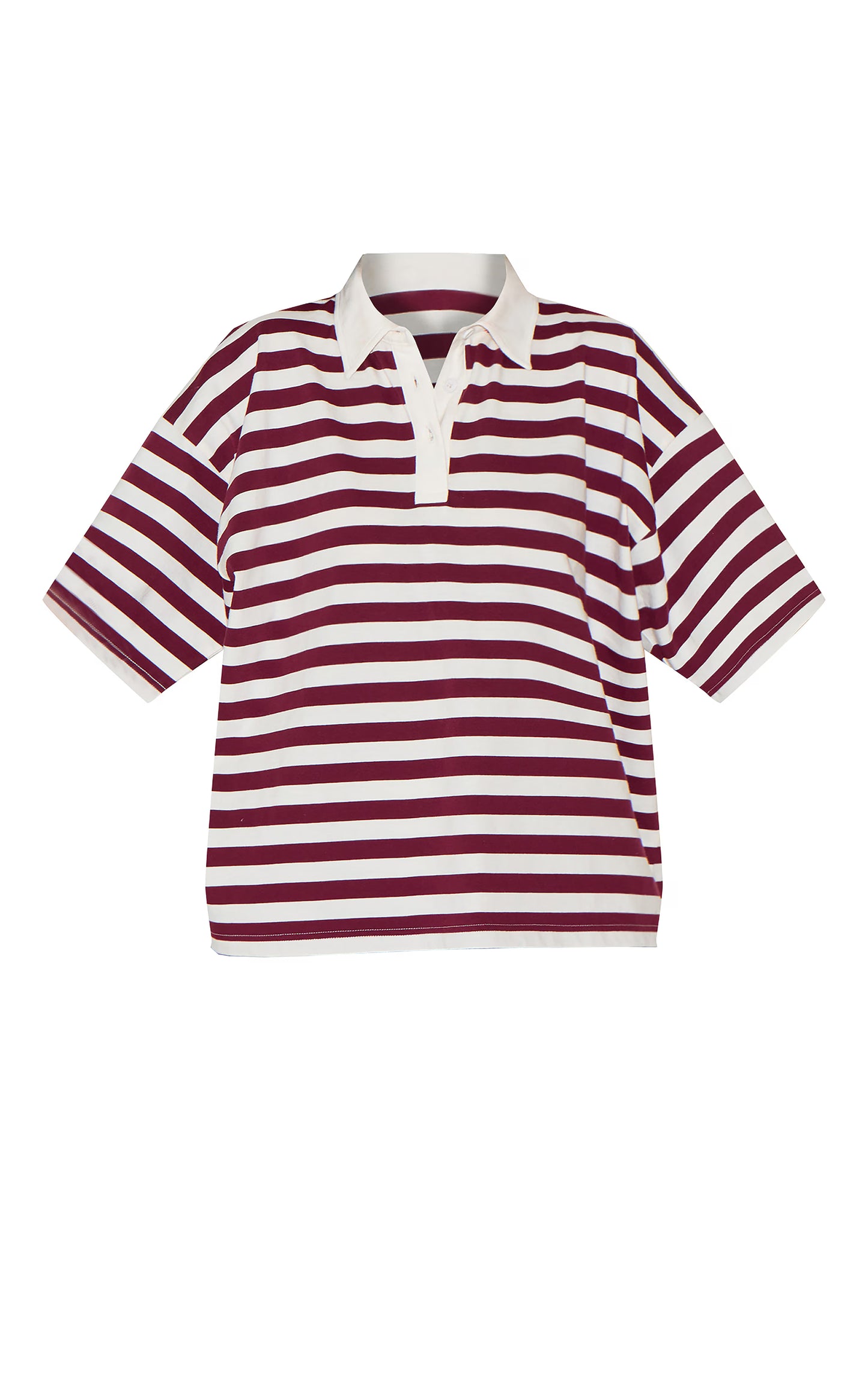 Red Striped Oversized Collared T-shirt