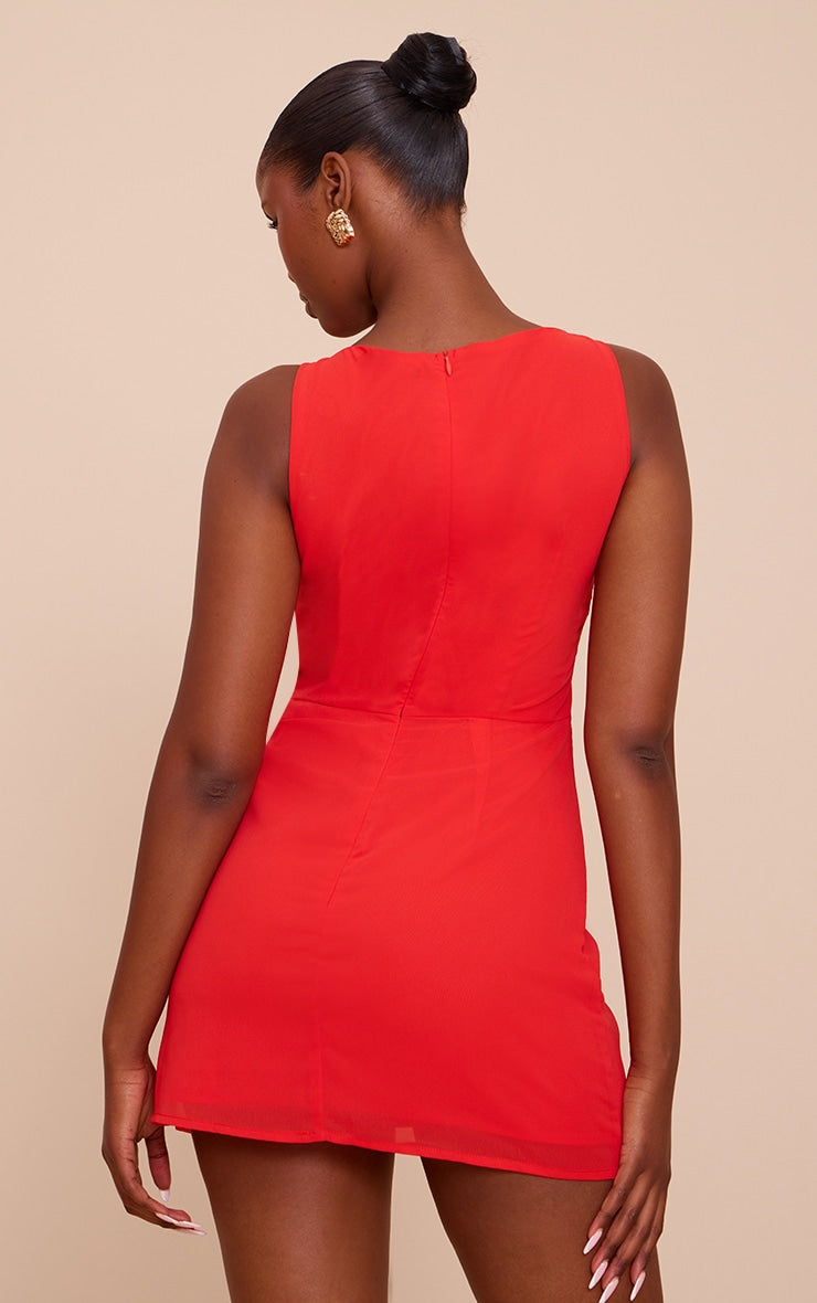Red Chiffon Trim Detail Mini Dress