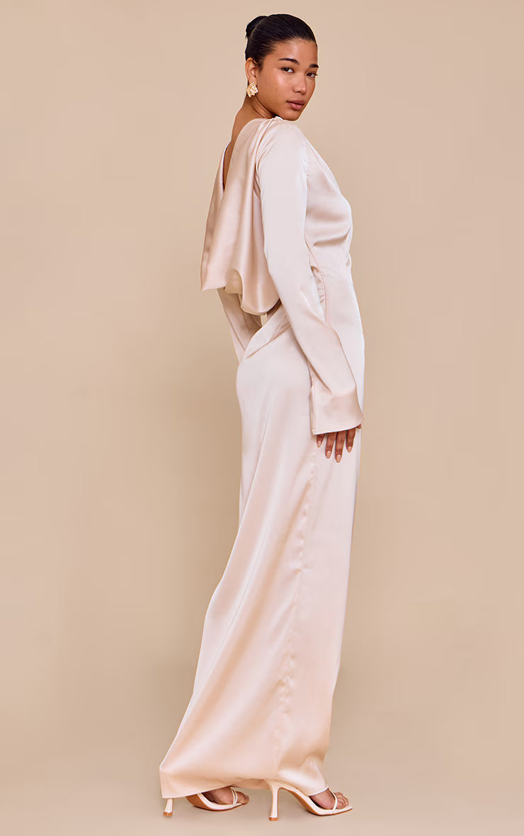PLT Label Oyster Satin Cowl Back Maxi Dress