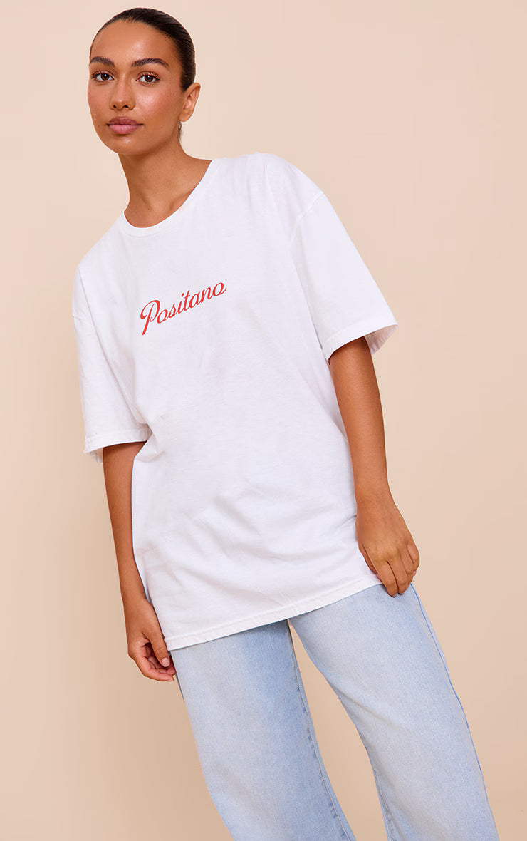 White Positano Graphic Oversized T-shirt