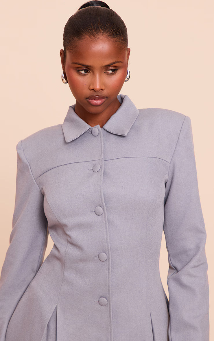 Blue Button Up Pleated Shirt Dress