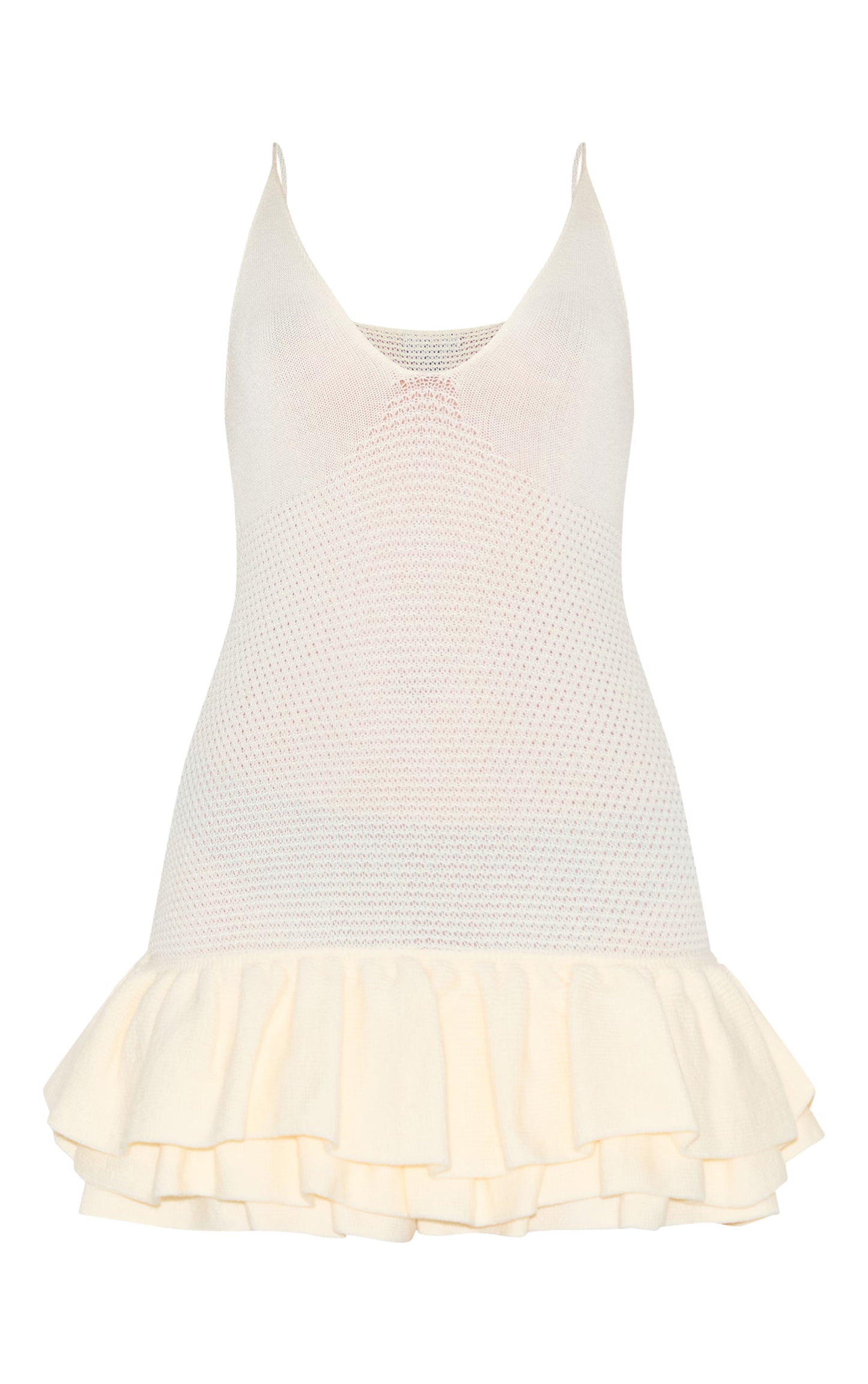 Cream Knitted Frill Hem Strappy Mini Dress