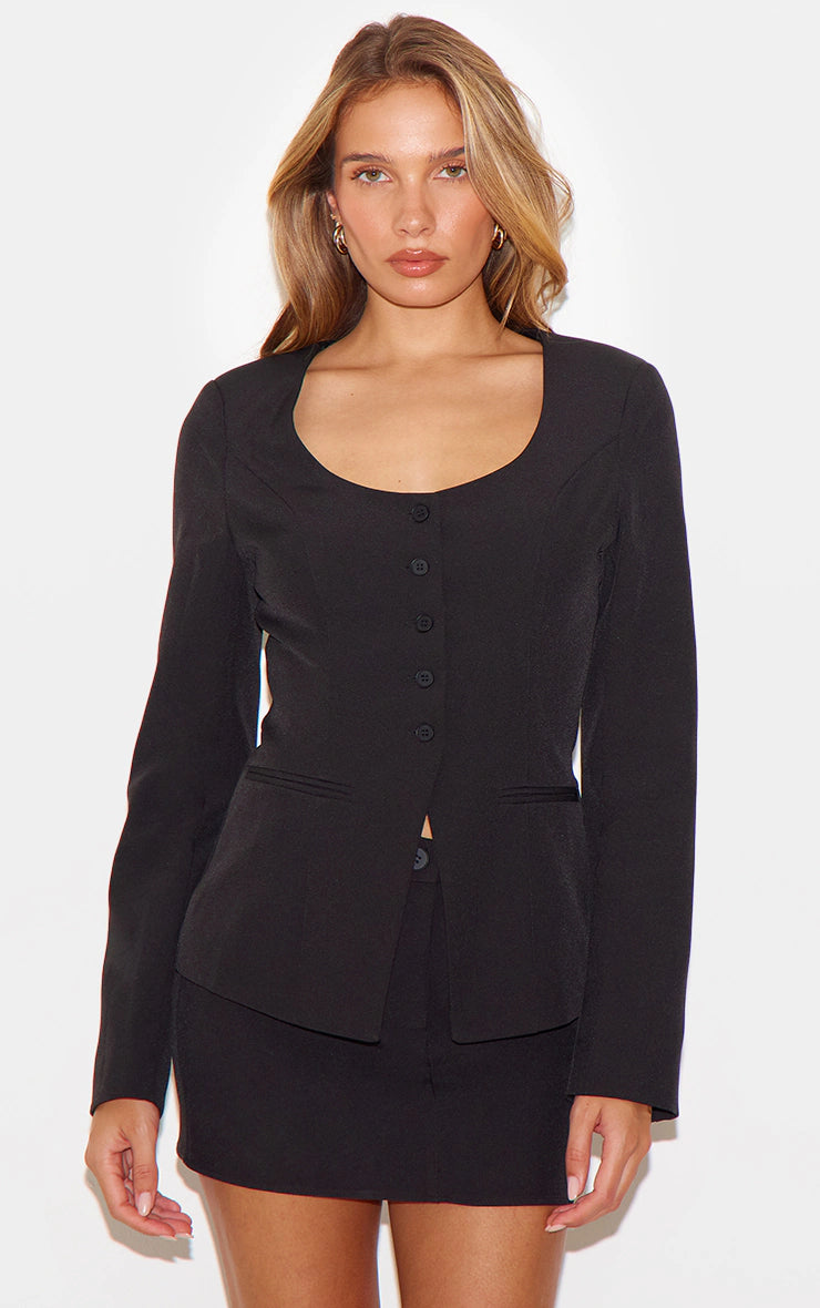 Black Tailored Woven Mid Rise Mini Skirt