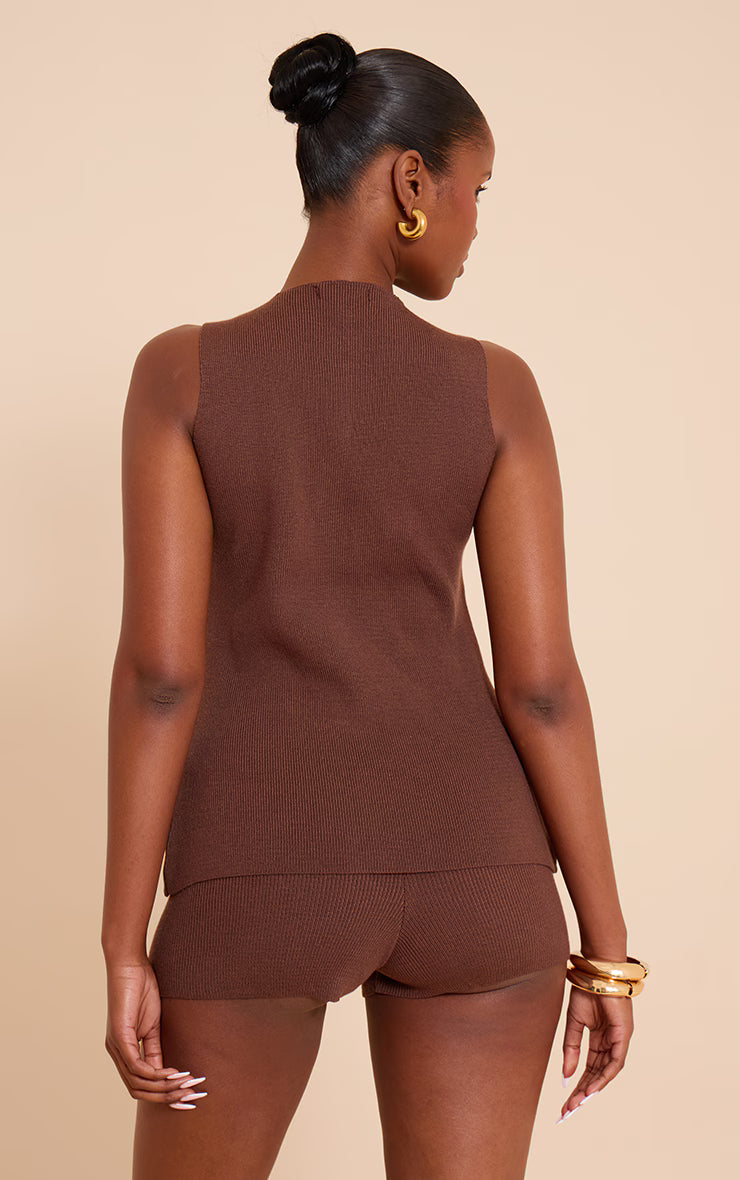 Chocolate Compact Knit Button Up Vest