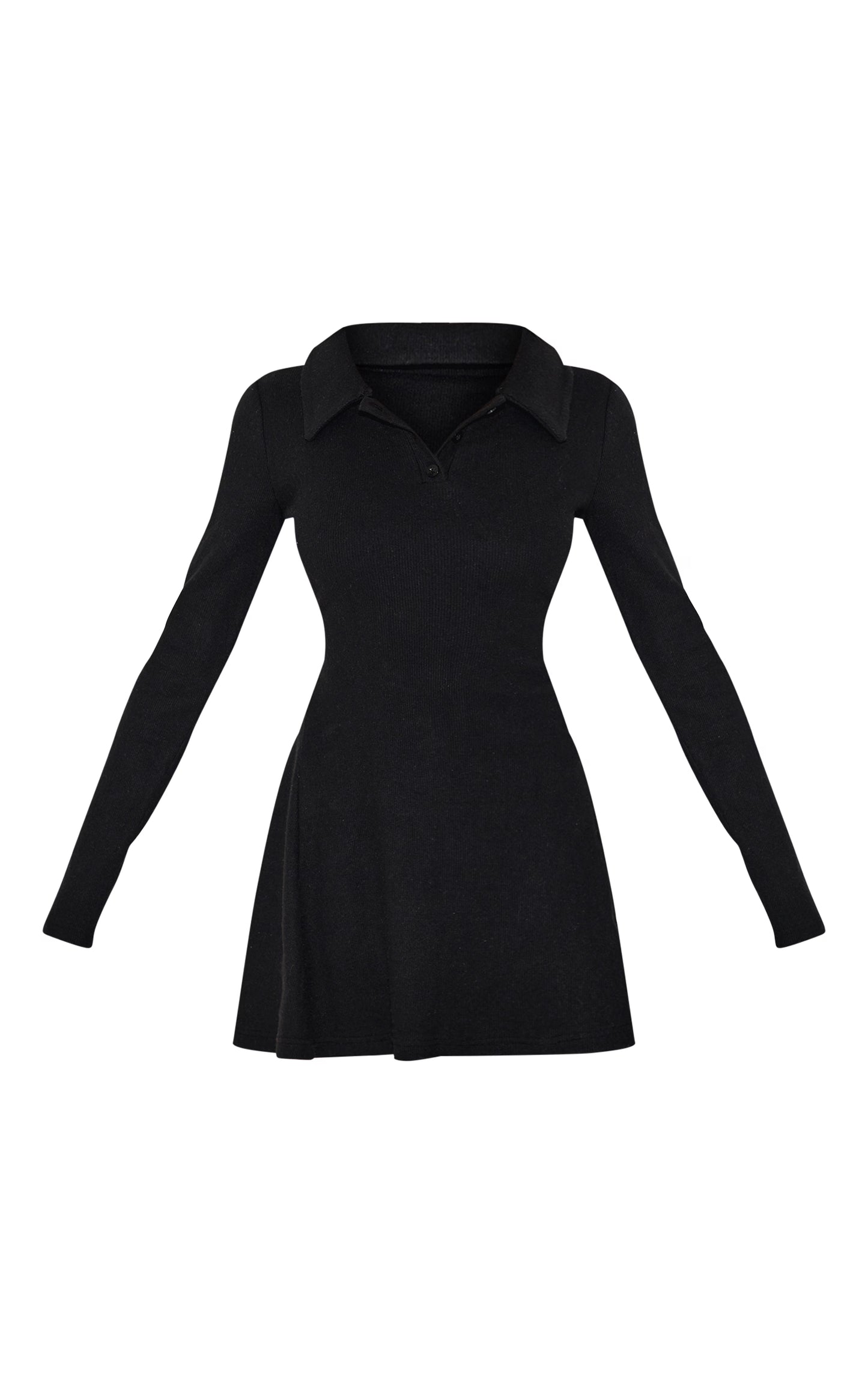 Black Heavy Brushed Rib Button Up Shift Dress