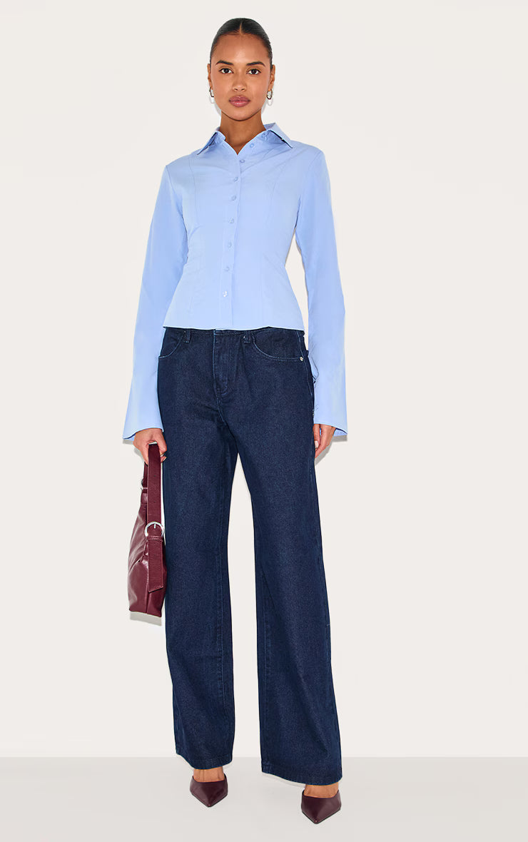 Light Blue Cotton Fitted Shirt