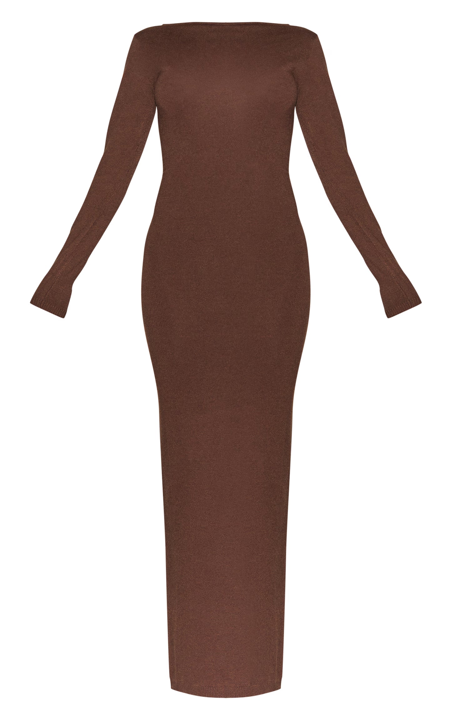 Chocolate Basic Knit Asymmetric Neckline Long Sleeve Maxi Dress