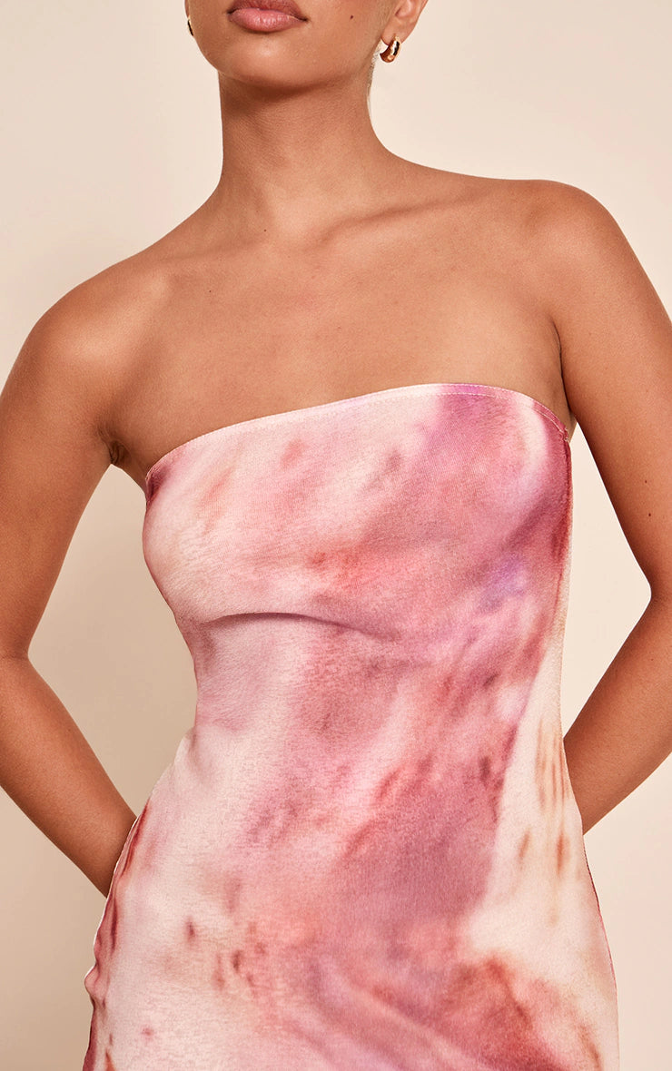 Pink Abstract Print Onion Skin Bandeau Mini Dress