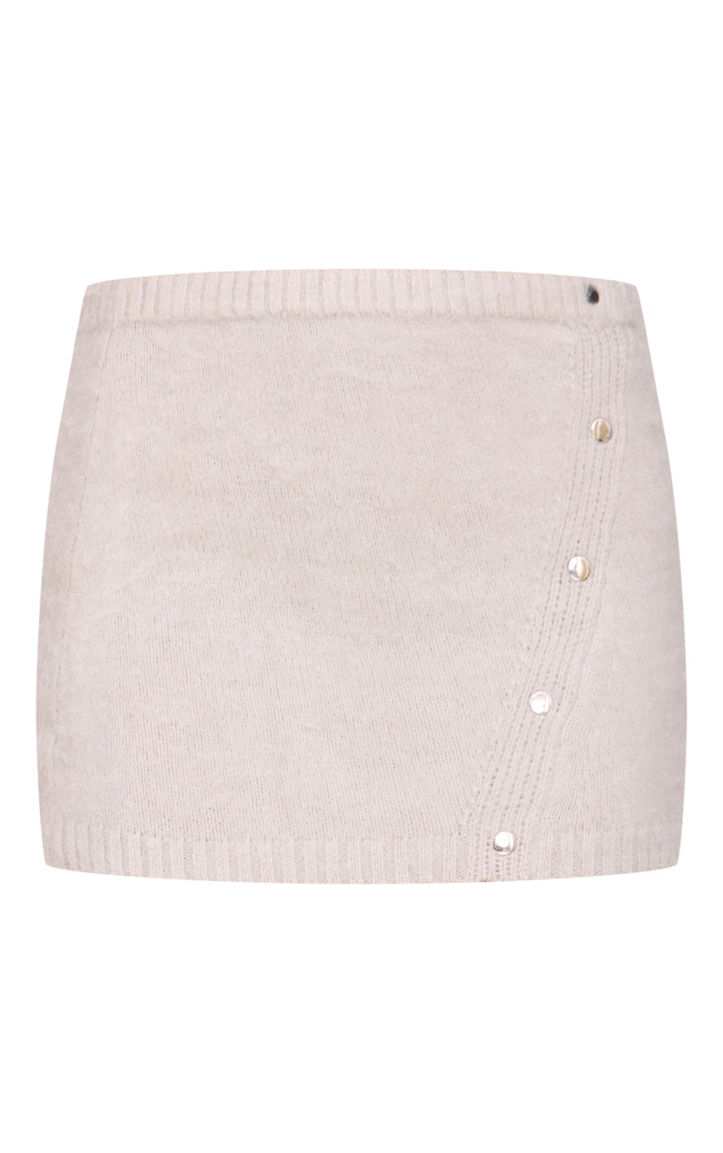 Grey Soft Knit Asymmetric Popper Detail Mini Skirt
