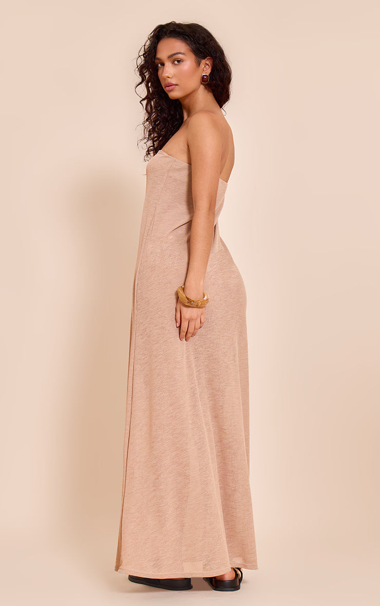 Sand Textured Bandeau Column Maxi Dress
