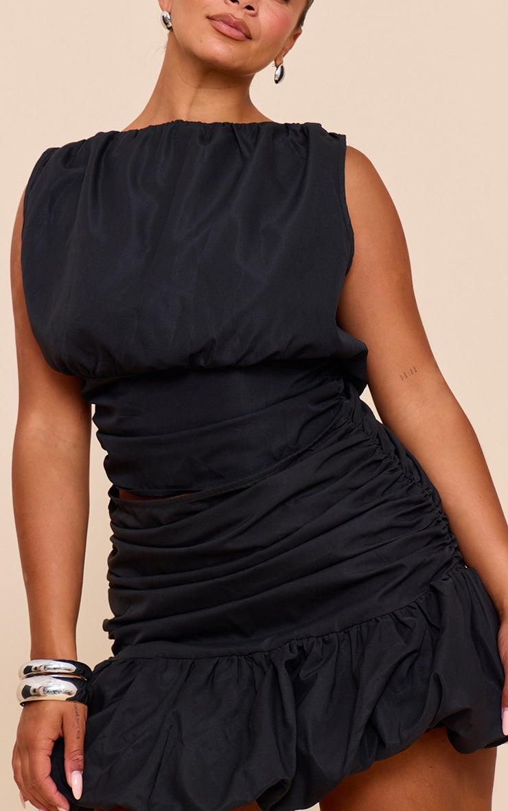 Shape black Boat Neck Cinched Waist Top
