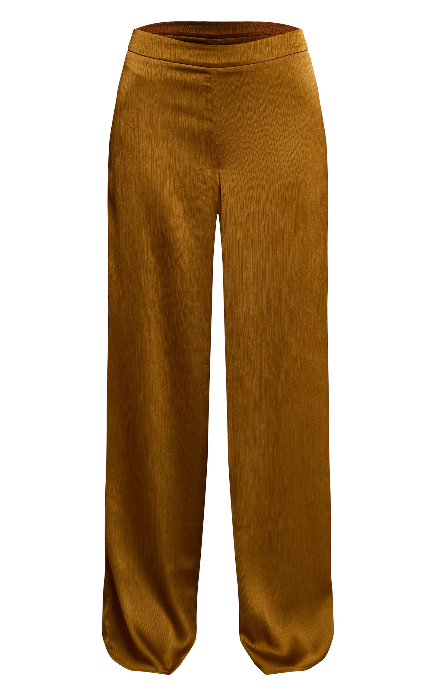 Dark Chartreuse Crinkle Satin High Waisted Wide Leg Pants
