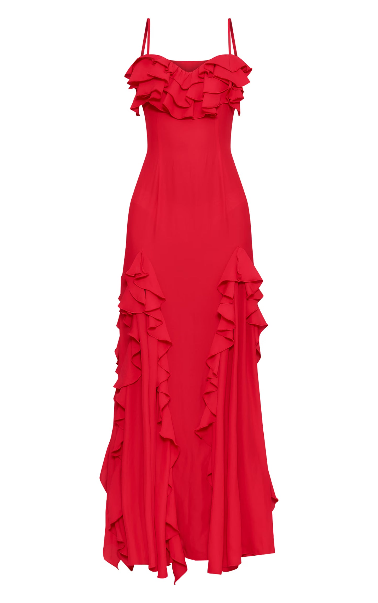 Red Frill Cup Detail Maxi Dress