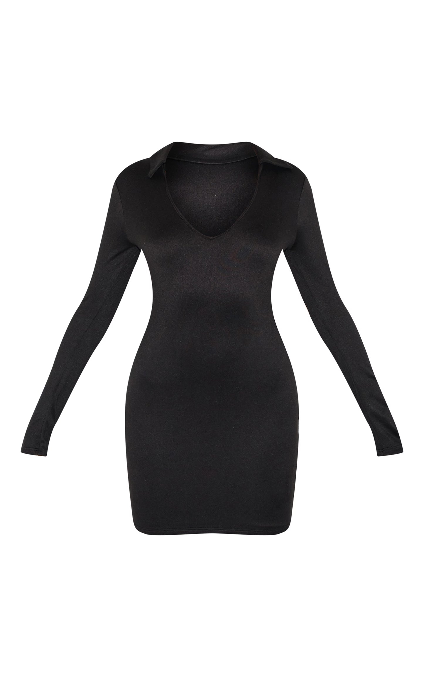 Black Double Contour Collar Detail Long Sleeve Bodycon Dress