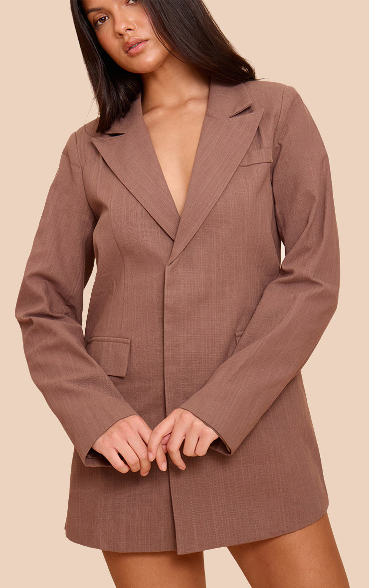 Chocolate Linen Blend Blazer Dress