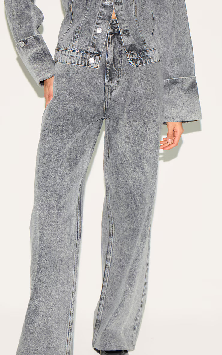 Ice Grey Mid Rise Wide Leg Jeans