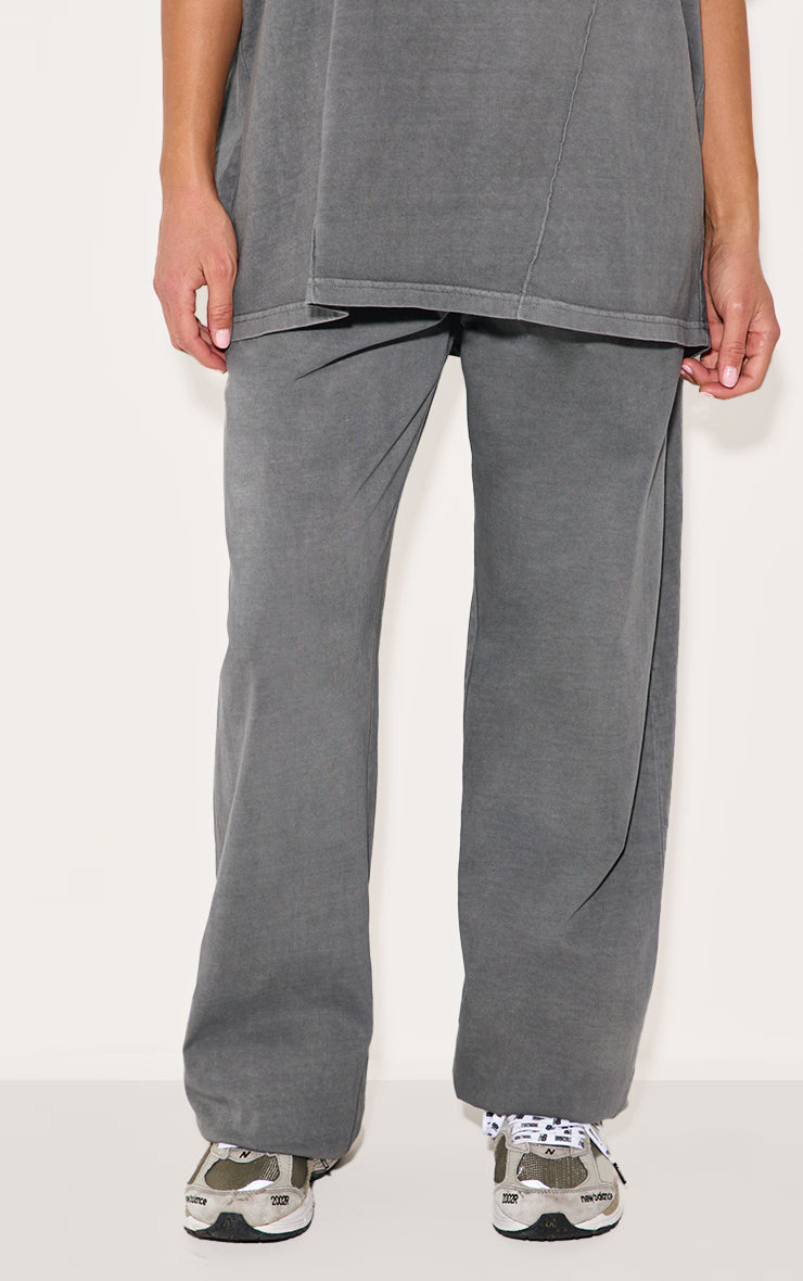 Charcoal Cotton Straight Leg Mid Rise Drawstring Pants