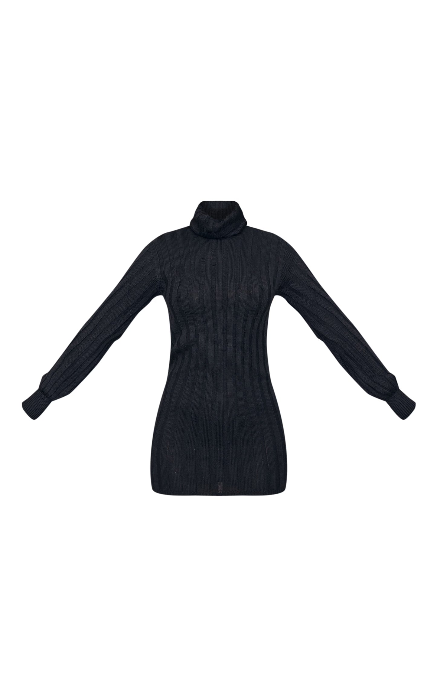 Black Knitted Roll Neck Sweater Dress