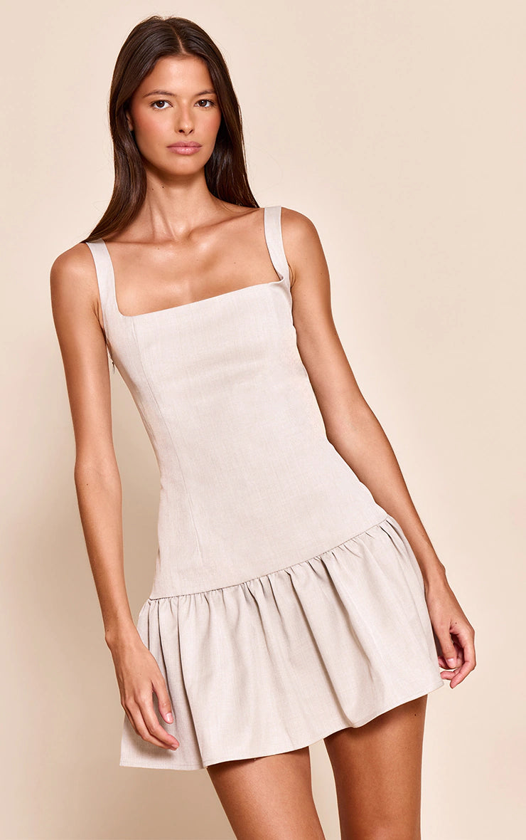 Grey Woven Straight Neck Shift Dress