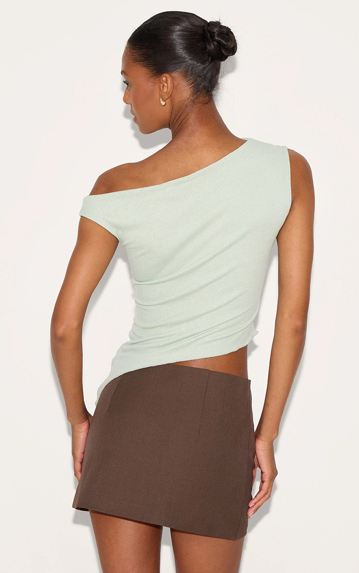 Sage Green Burnout Mesh Asymmetric Long Top