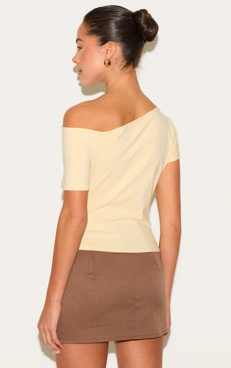 Butter Yellow Cotton Off Shoulder Drape Longline Top