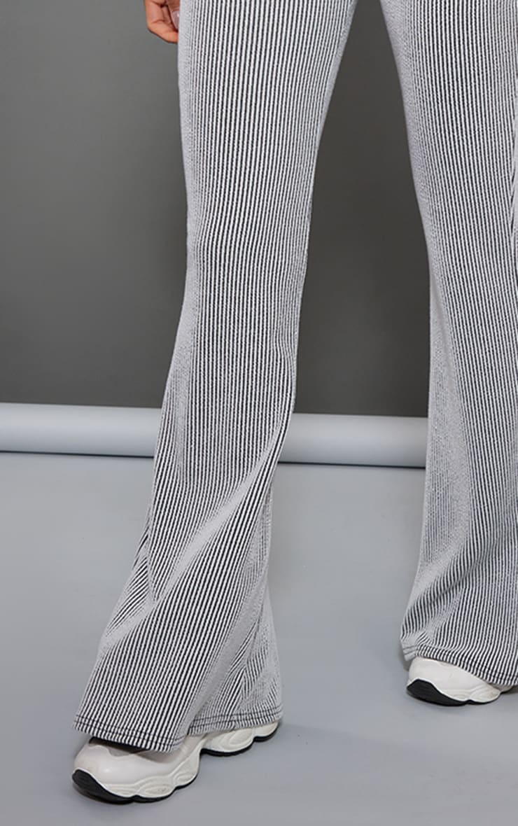 Light Grey Two Tone Rib High Waist Flares