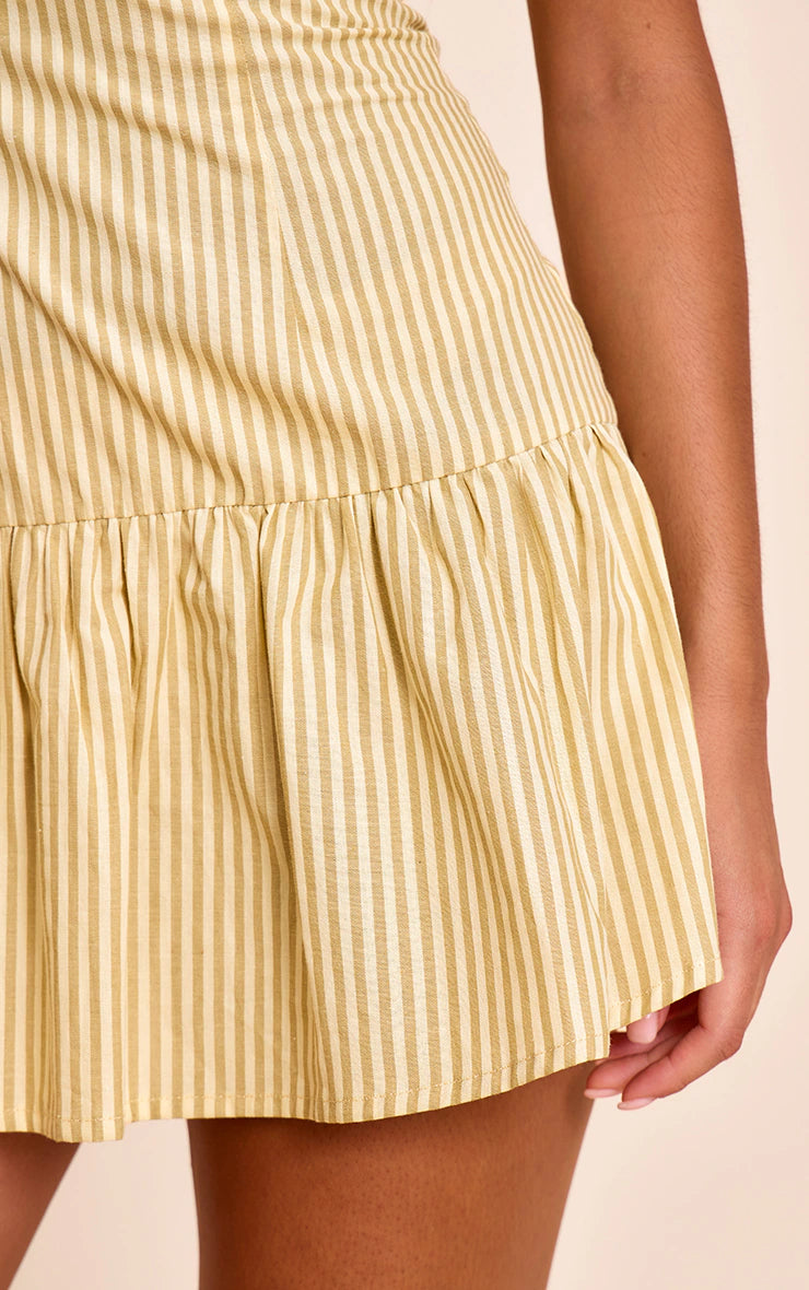 Lemon Striped Sleeveless Straight Neck Shift Dress
