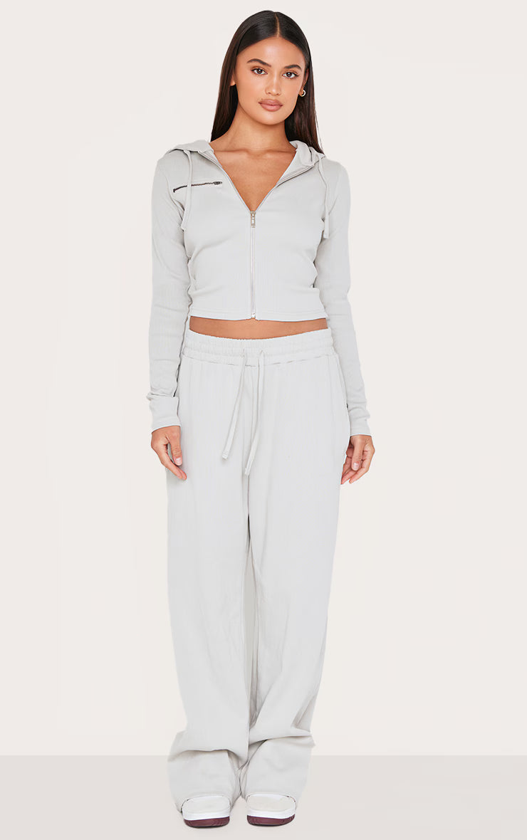 Light Grey Zip Up Ribbed Track Top