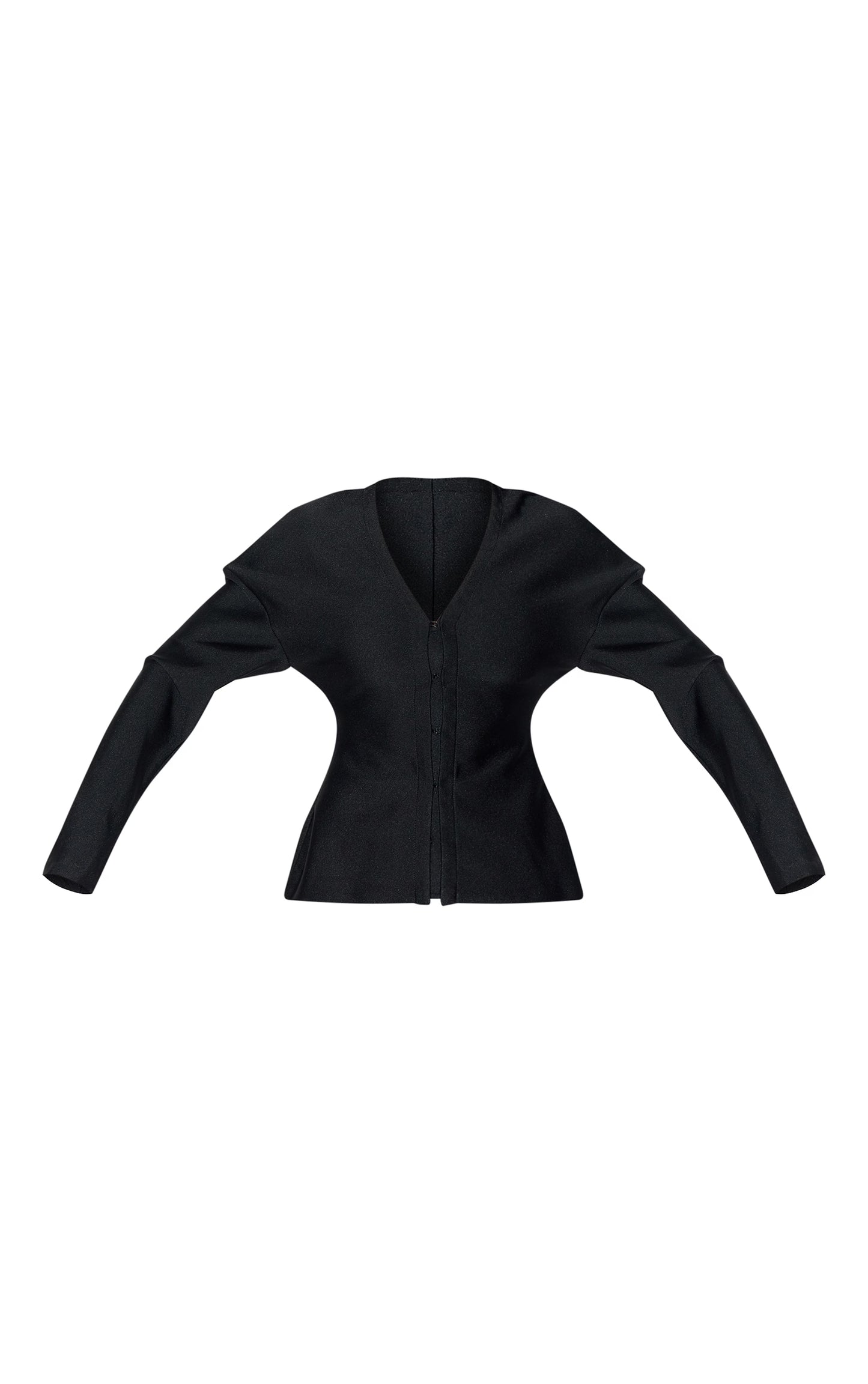 Black Knitted Tailored Hook And Eye Cardigan