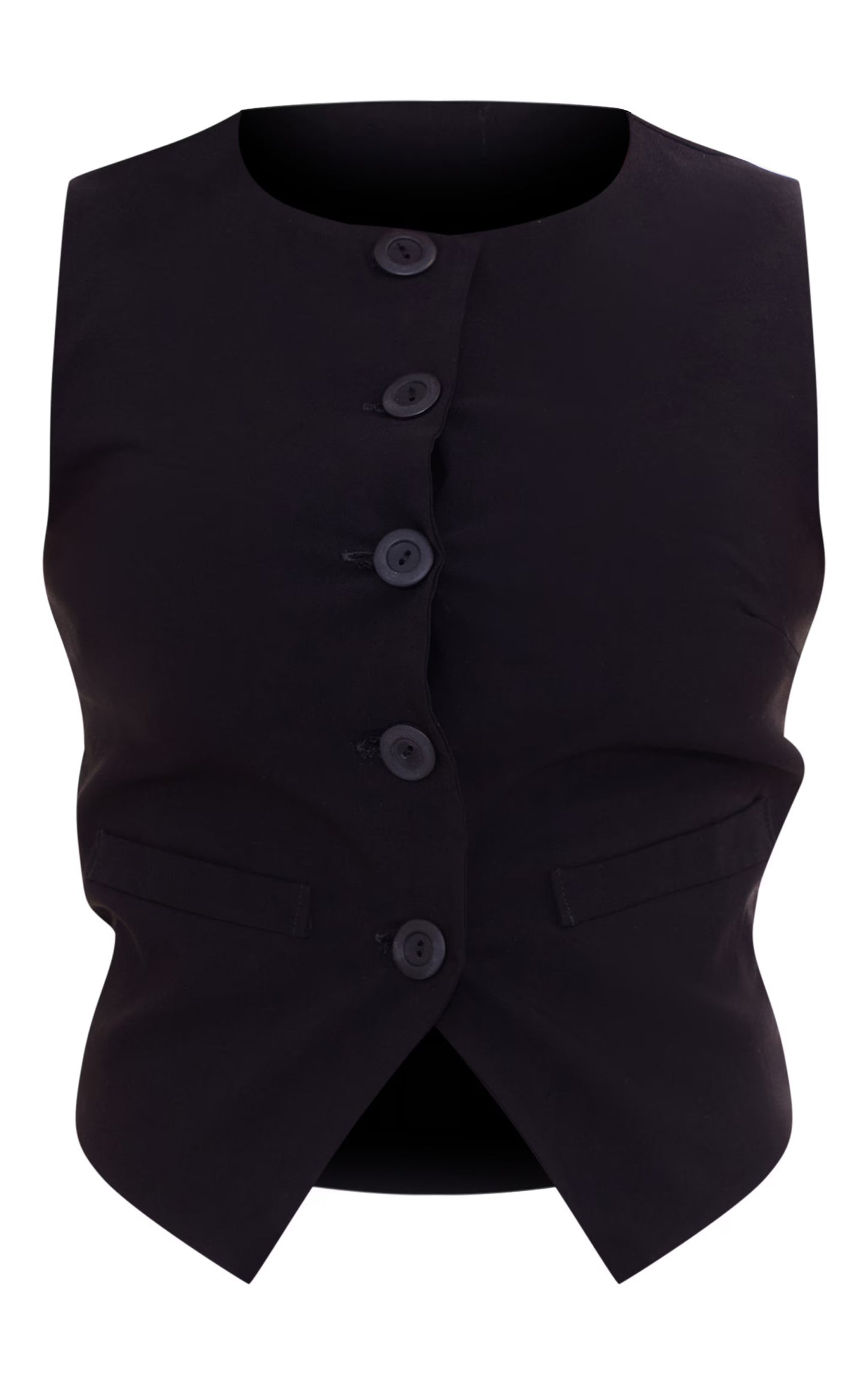 Black Round Neck Button Down Vest