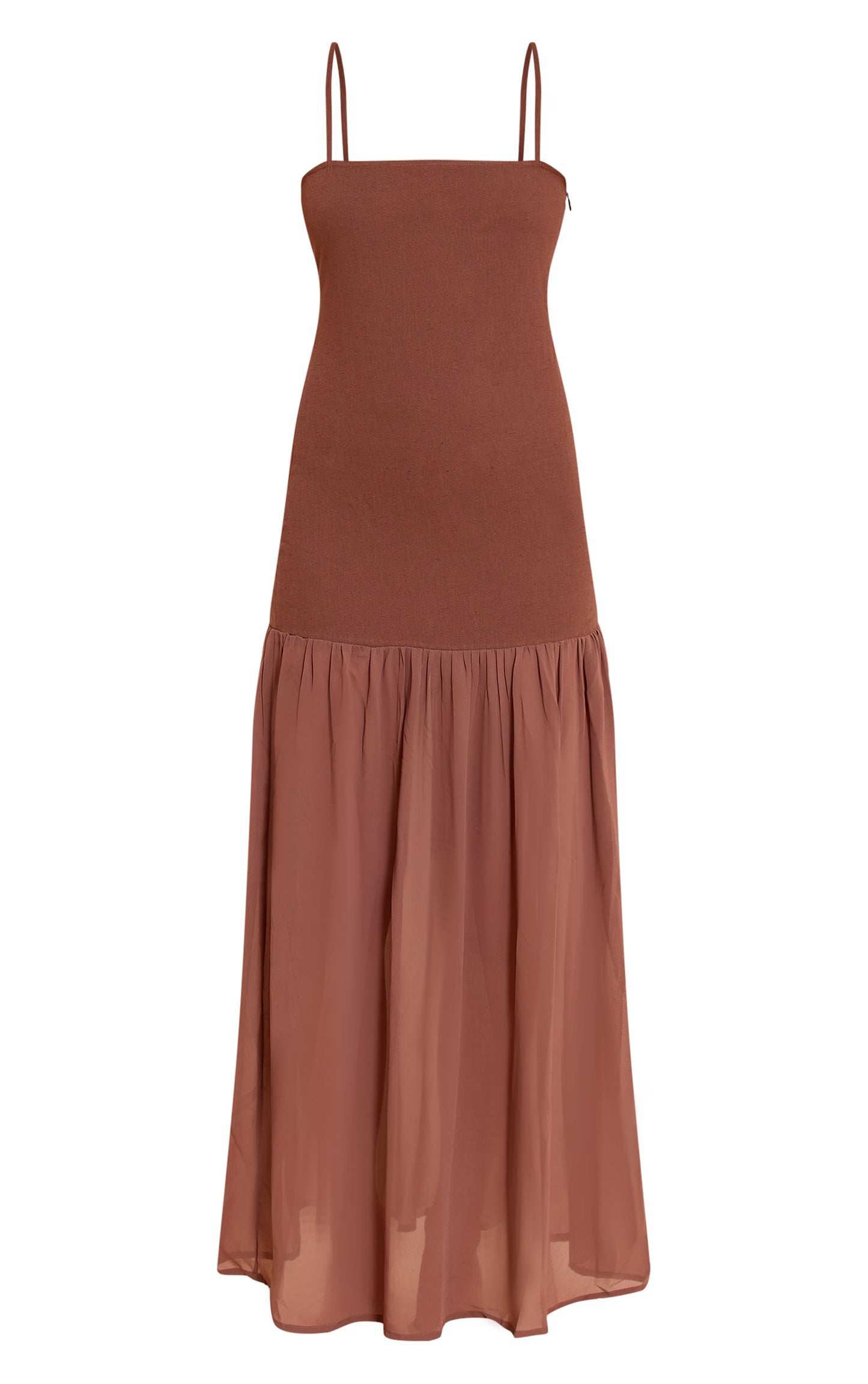 Chocolate Linen Look Strappy Dropped Waist Maxi Dress