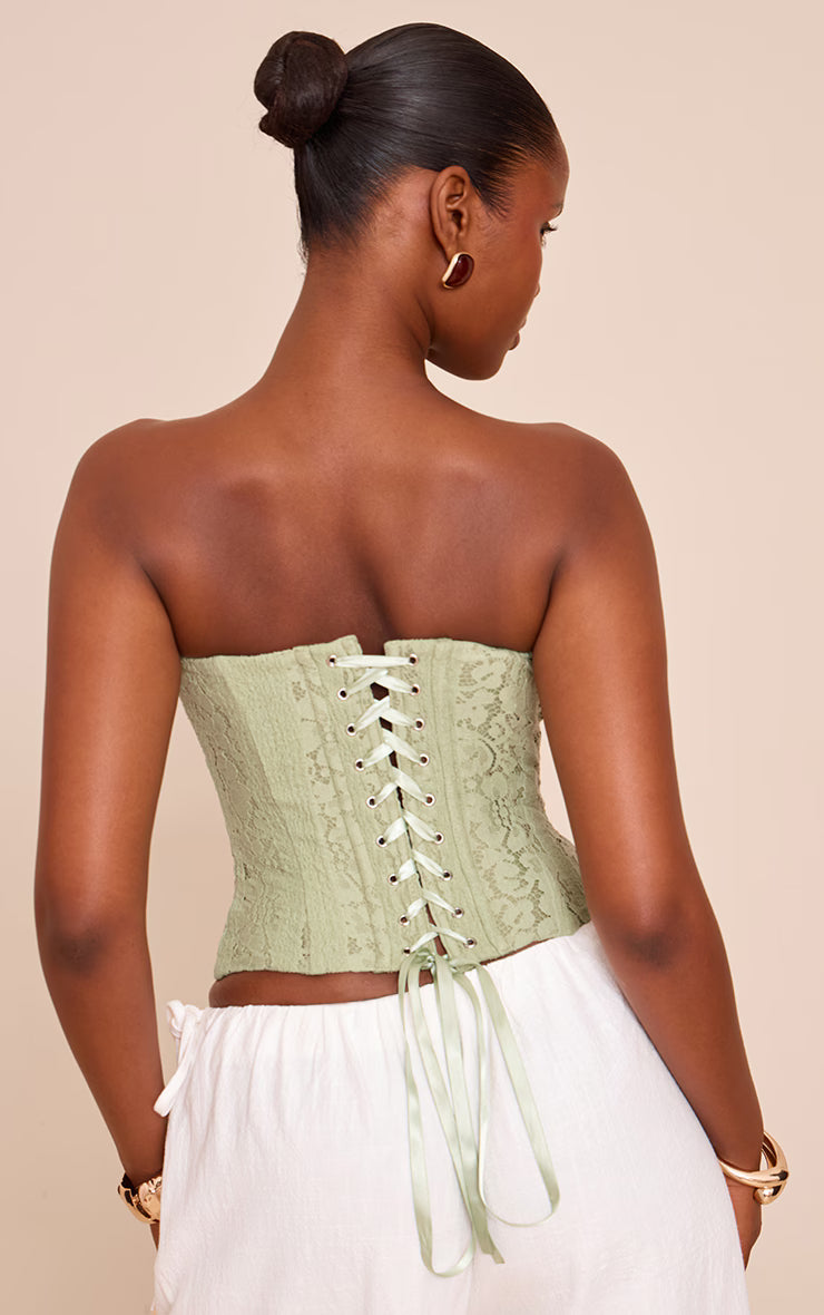 Sage Green Lace Boned Bandeau Corset Top