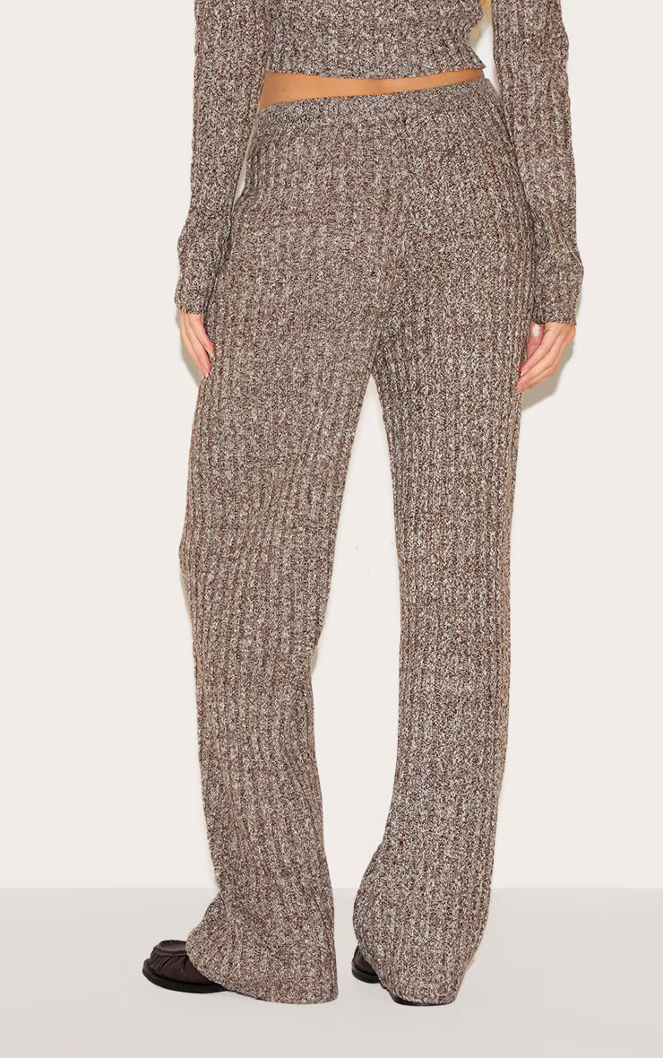 Chocolate Marl Knitted Tie Waist Pants
