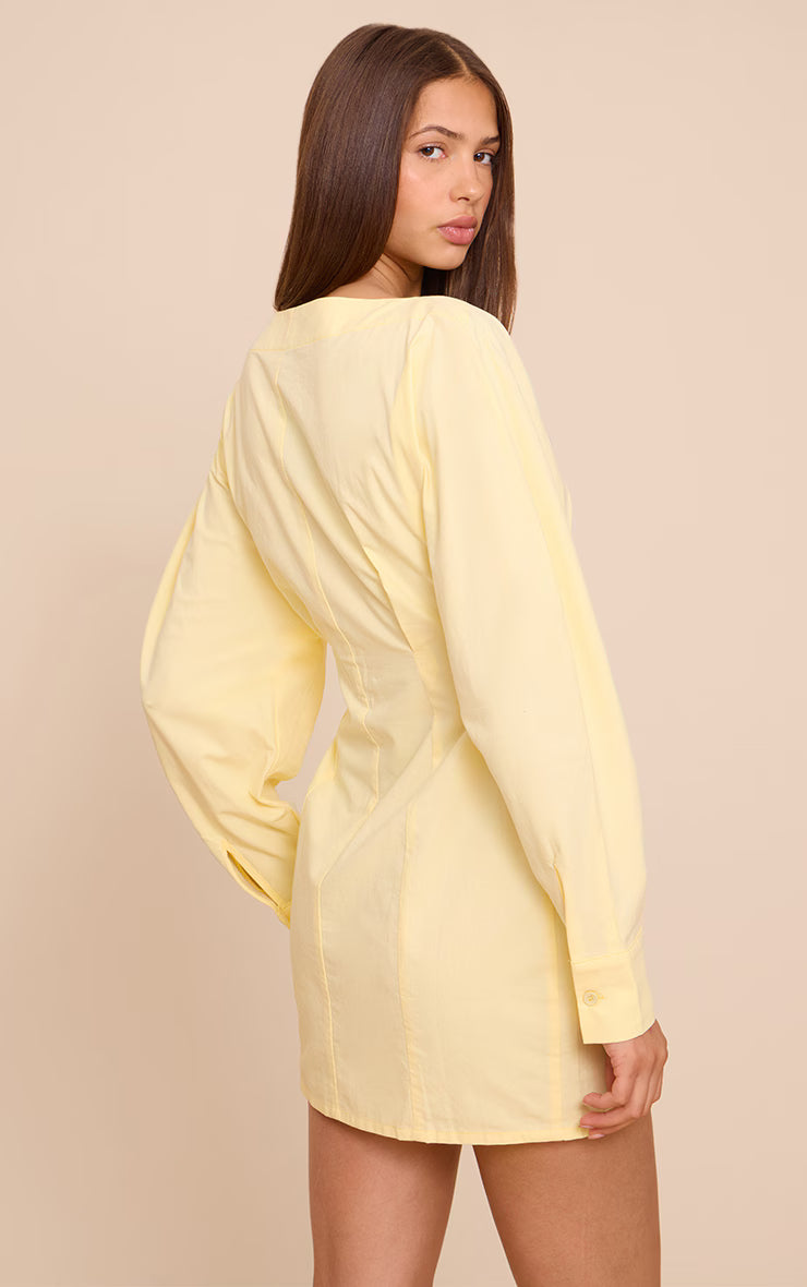 Lemon Button Down Boat Neck Cocoon Sleeve Bodycon Dress