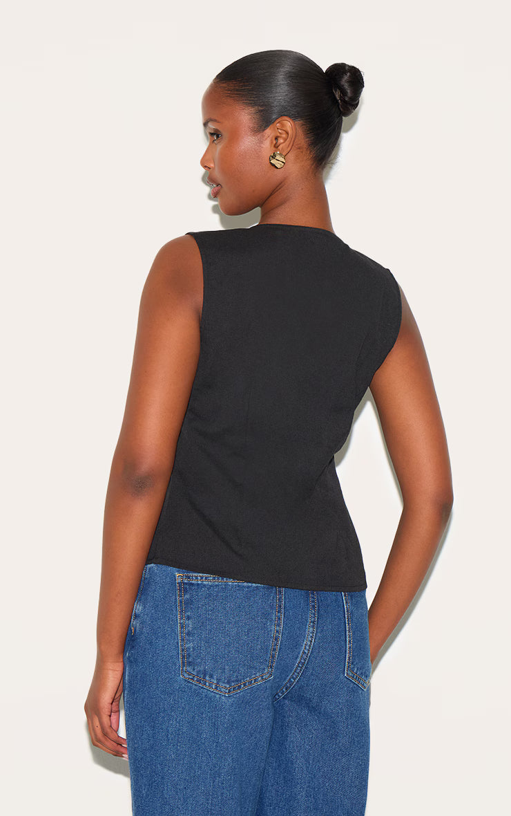 Black Lightweight Woven Tie Front Vest