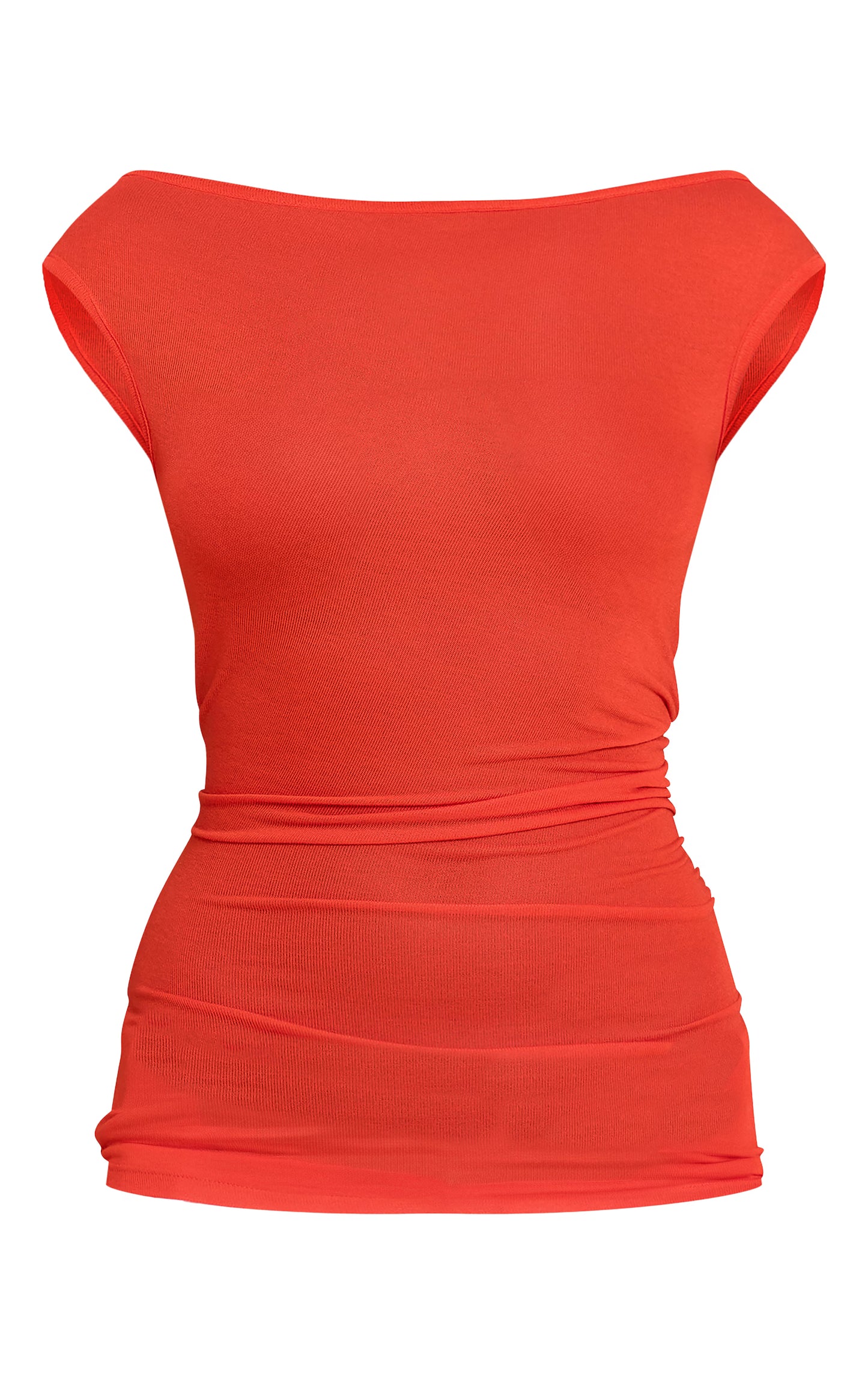Red Sheer Soft Touch Cowl Neck Long Vest Top