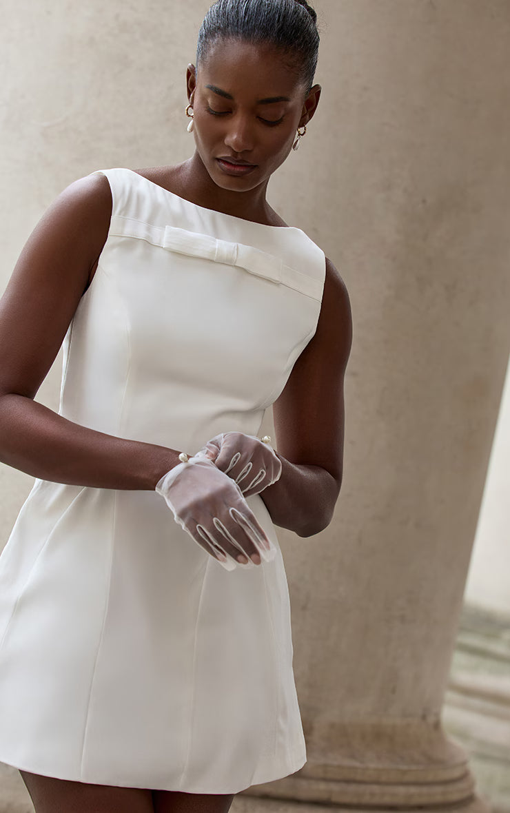 Premium White Tailored Bow Detail A-line Dress