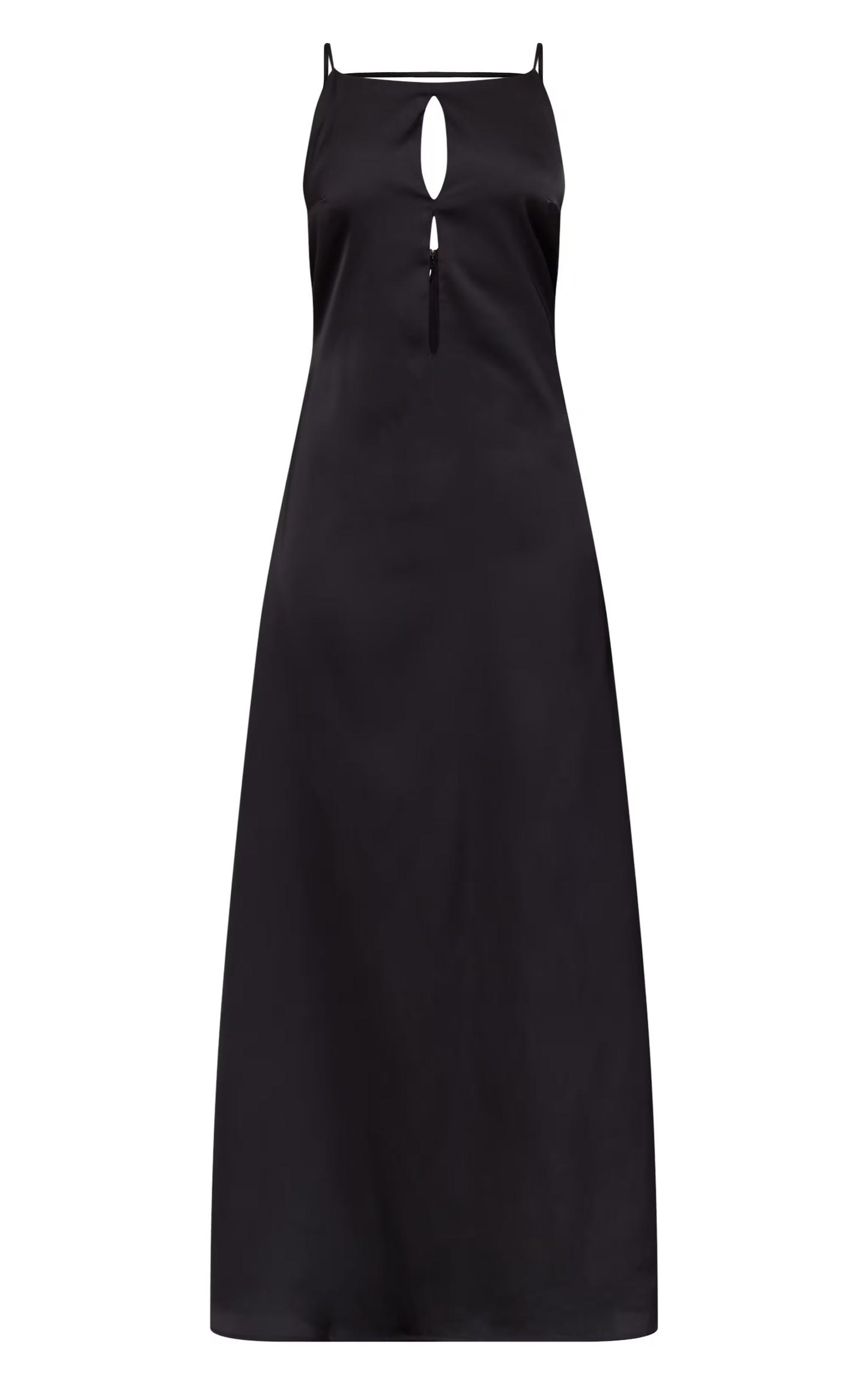 Black Satin Keyhole Cut Out Slip Dress