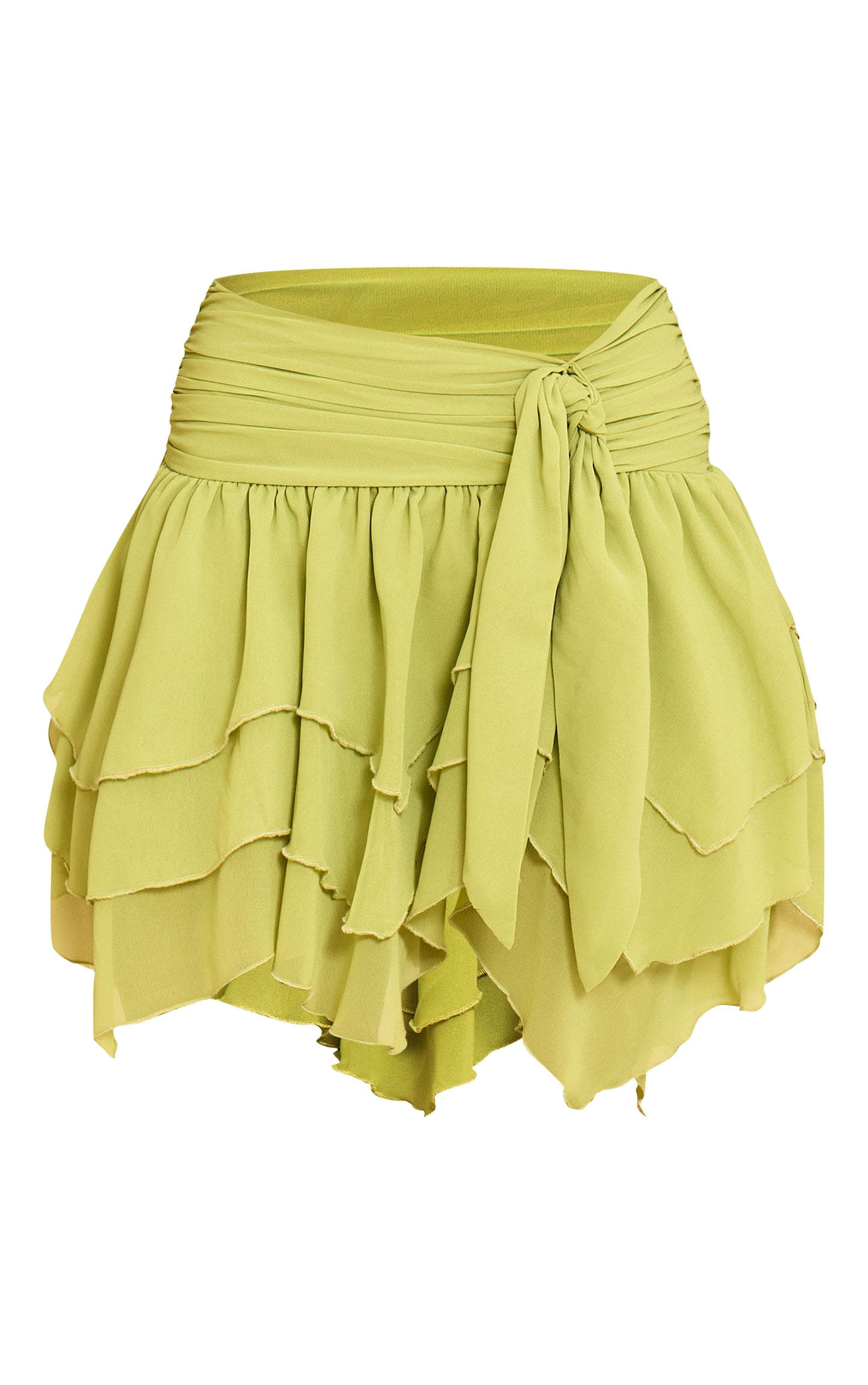 Green Chiffon Frill Detail Mini Skirt