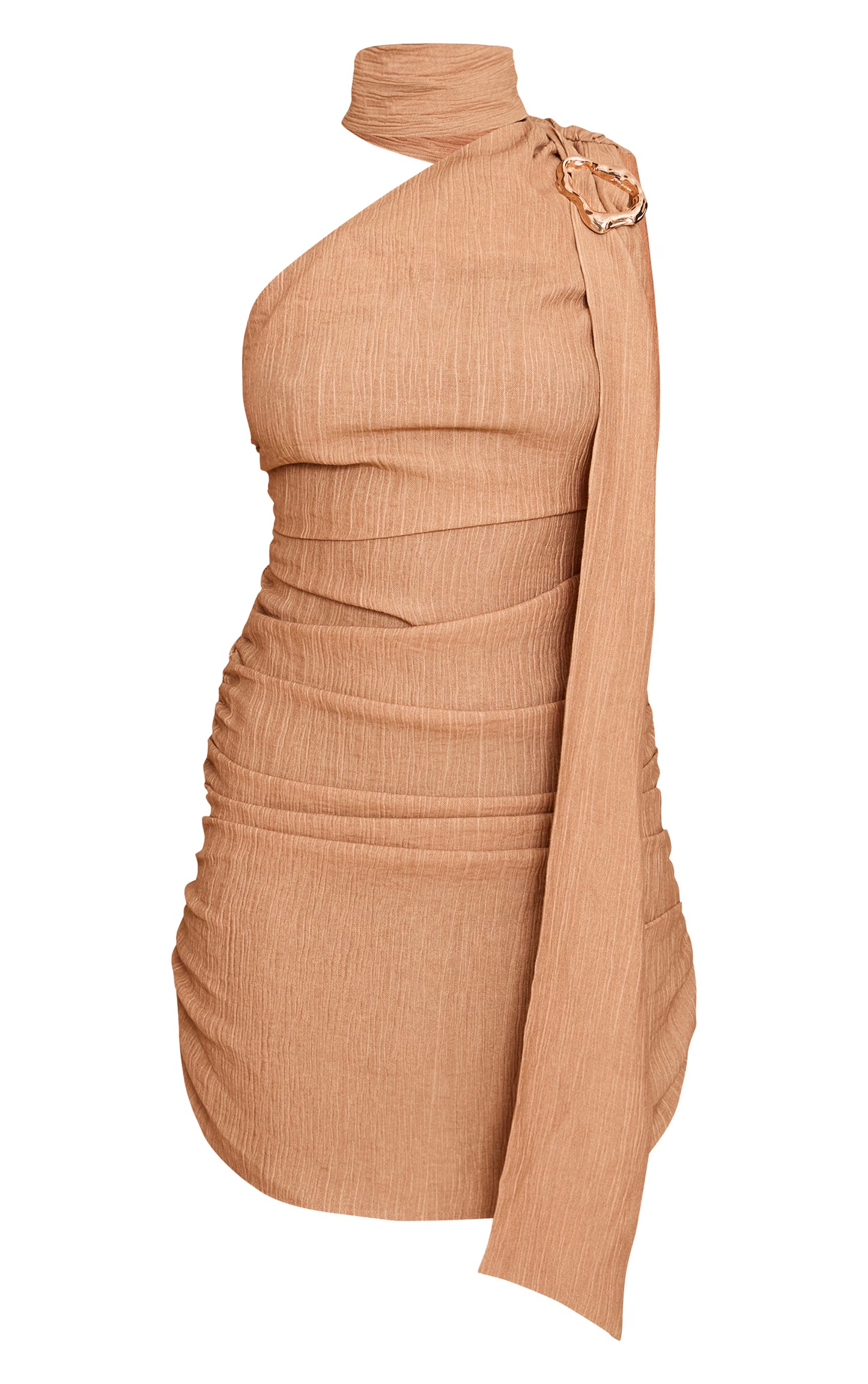 Sand Texture Scarf Detail Trim Mini Dress