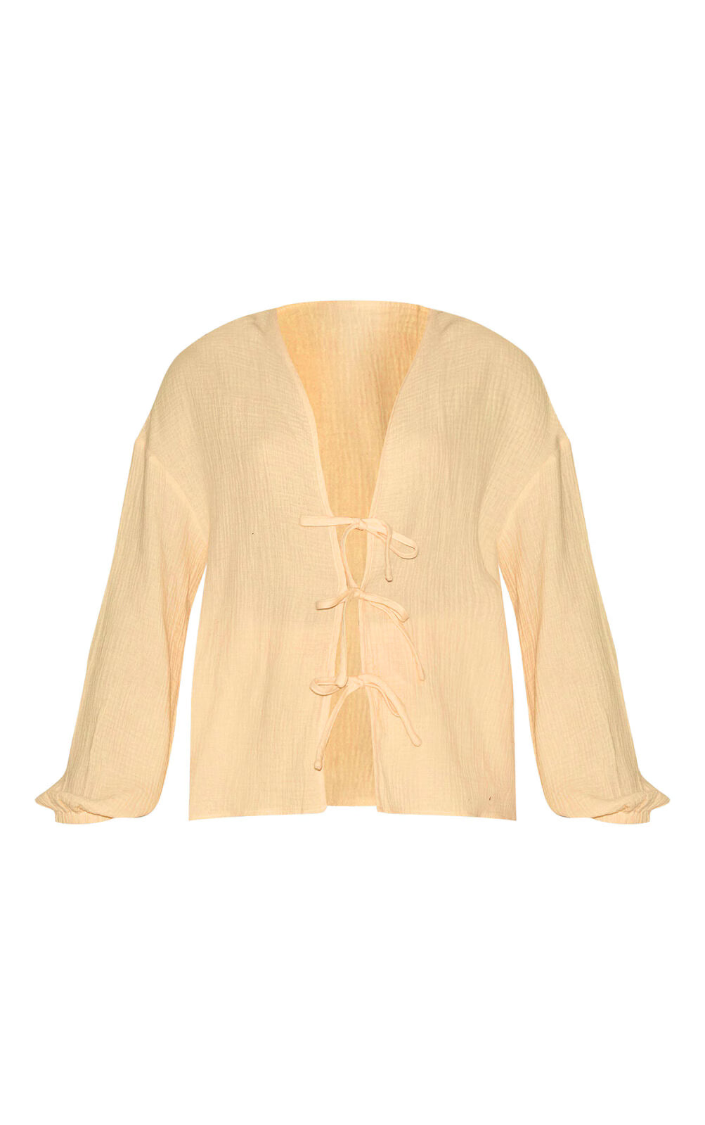 Lemon Textured Cheesecloth Tie Front Shirt