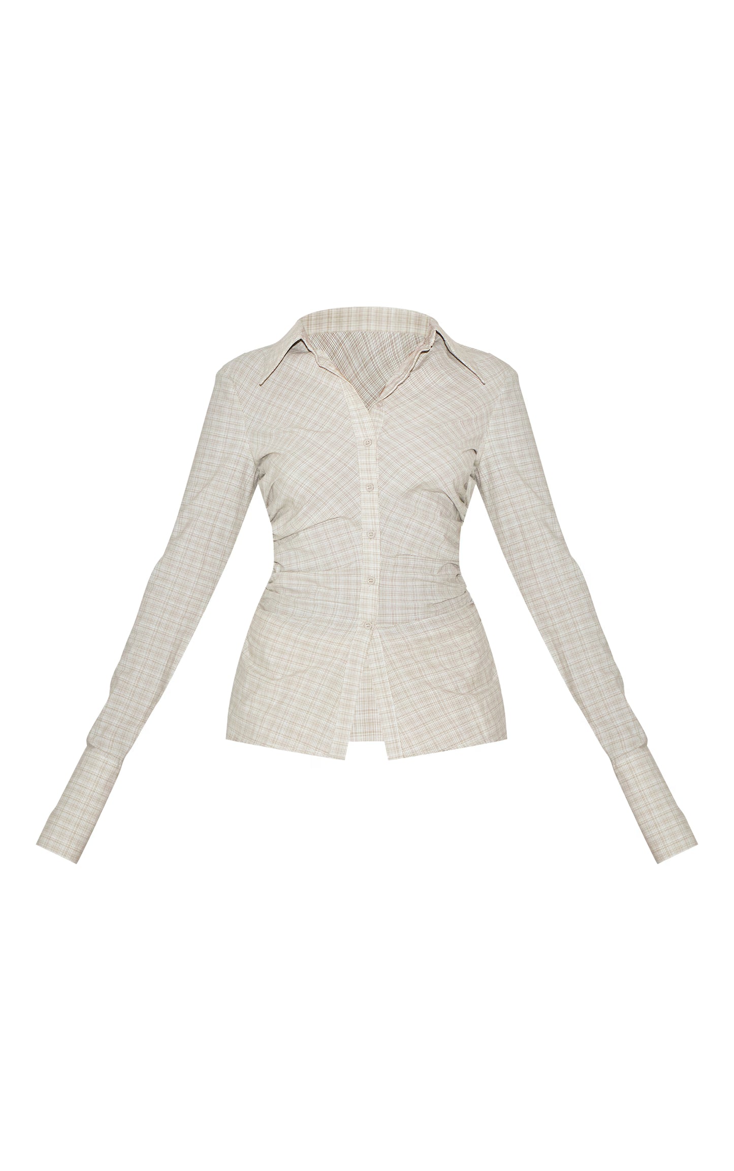 Green Check Fitted Ruched Side Shirt